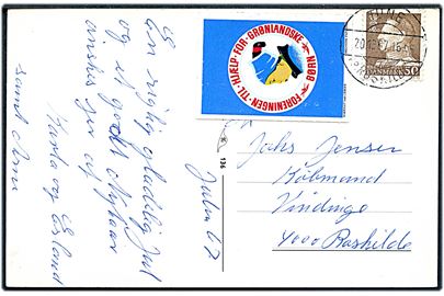 50 øre Fr. IX og Foreningen til hjælp for grønlandske børn mærkat på julekort annulleret med pr.stempel Tune pr. Roskilde d. 20.12.1967 til Roskilde.