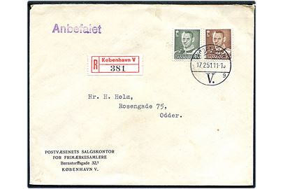 35 øre og 55 øre Fr. IX på anbefalet brev fra København d. 17.2.1951 til Odder.