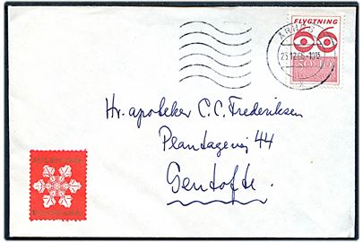 50+10 øre Flygtning 66 single på brev fra Århus C d. 23.12.1966 til Gentofte.