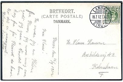 5 øre Fr. VIII på brevkort (Kilen ved Struer) annulleret med bureaustempel Langaa - Struer T.1021 d. 15.7.1912 til København.