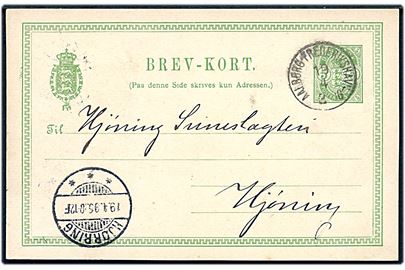 5 øre Våben helsagsbrevkort fra Vraa annulleret med lapidar bureaustempel Aalborg - Frederikshavn d. 19.4.1895 til Hjørring.