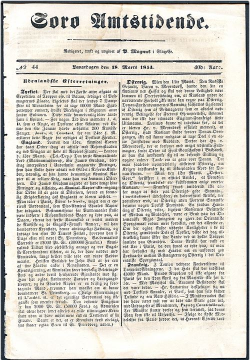 Sorø Amtstidende d. 18.3.1854. 4 sider.