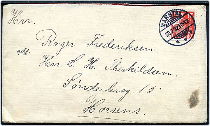 15 øre Karavel på brev annulleret med brotype Ic Marstal d. 20.7.1932 til Horsens.