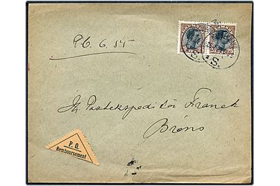 25 øre Chr. X i parstykke på brev med postopkrævning fra Kjøbenhavn d. 26.7.1923 til Brøns.