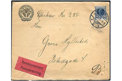 20 øre Fr. VIII single på lokalt brev med postopkrævning i Kjøbenhavn d. 17.6.1909.