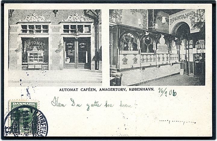 Amagertorv, Automat Caféen med facade og interiør. Reklamekort u/no. Kvalitet 8