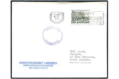 120 øre Byggefredning på skibsbrev fra Inspektionsskibet Vædderen annulleret med britisk stempel Aberdeen d. 10.12.1975 og sidestemplet Aberdeen Paquebot til Thorshavn, Færøerne.