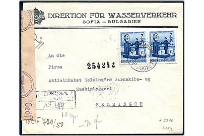 7 l. i parstykke på anbefalet brev fra Sofia d. 15.8.1944 til Helsingør, Danmark. Åbnet af tysk censur i Wien.