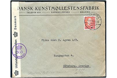 20 øre Chr. X på brev fra Kolding d. 17.7.1945 til Göteborg, Sverige. Dansk efterkrigscensur (krone)/303/Danmark.