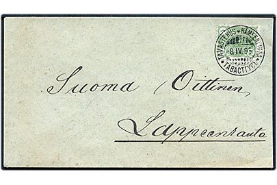 5 pen Våben på brev fra Tavastehus d. 8.4.1896 til Lappenranta. 