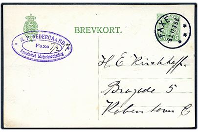 5 øre Chr. X helsagsbrevkort annulleret med brotype IIIb Faxe d. 8.2.1917 til København.