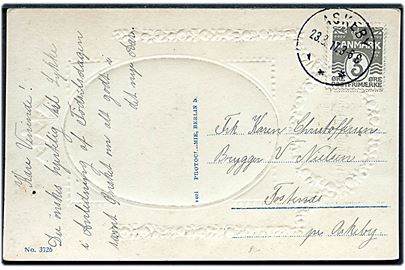 3 øre Bølgelinie på lokalt brevkort annulleret med brotype IIIb Askeby d. 23.8.1917.