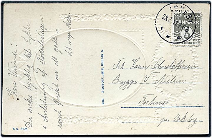 3 øre Bølgelinie på lokalt brevkort annulleret med brotype IIIb Askeby d. 23.8.1917.