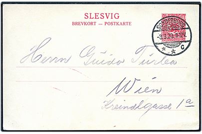 10 pfg. Fælles udg. helsagsbrevkort stemplet Sonderburg **C d. 3.3.1920 til Wien, Østrig.
