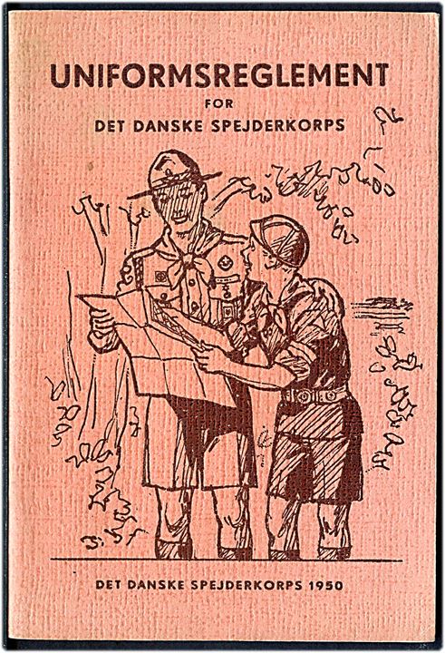 Uniformsreglement for det danske Spejderkorps 1950. Illustreret hæfte på 64 sider + tillæg.