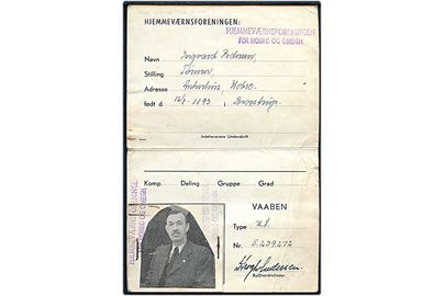 Hjemmeværnsforeningen for Hobro og Omegn. Medlemskort med foto og kontingentkvittering for 1948.