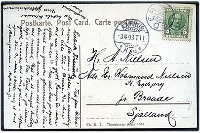 5 øre Fr. VIII på brevkort annulleret med stjernestempel BEDER og sidestemplet bureau Aarhus - *Hou* T.11 d. 3.4.1908 til Braade.