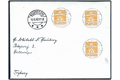 6 øre Bølgelinie (3) på filatelistisk brev annulleret med pr.-stempel Saltbæk pr. Kalundborg d. 16.10.1948 og sidestemplet Kalundborg d. 16.10.1948 til Hellerup.