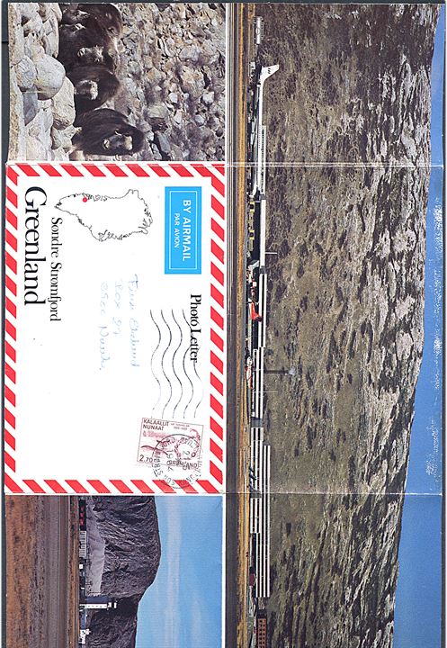 2,70 kr. 1000 års udg. på illustreret Photo-Letter fra Søndre Strømfjord annulleret med neutral maskinstempel i Sdr. Strømfjord d. 21.5.1984 (Omvendt indstillet dato) til Nuuk.