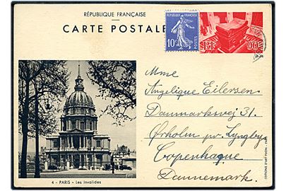 90 c. illustreret helsagsbrevkort opfrankeret med 10 c. fra Paris d. 3.8.1937 til Lyngby, Danmark. 