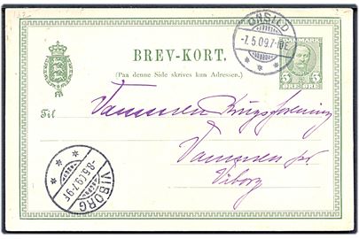 5 øre Fr. VIII helsagsbrevkort med fortryk advis fra De Danske Statsbaner annulleret med brotype Ia Onsild d. 7.5.1909 til Vammen pr. Viborg.