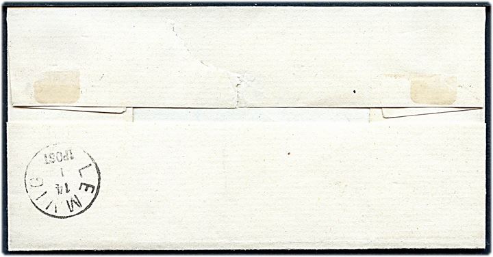 2 sk. Tjenestemærke på lokalbrev mærket Befalet Indberetning Chr. Leergrav annulleret med nr.stempel 38 til Herredskontoret i Lemvig. På bagsiden lapidar Lemvig d. 14.1.1872. 