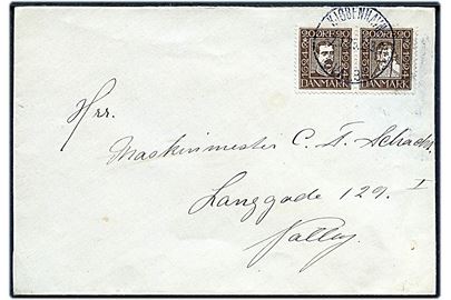 20 øre Chr. X og Chr. IV Postjubilæum i sammentrykt parstykke på brev stemplet Kjøbenhavn - Valby d. 2.1.1925 til Valby.