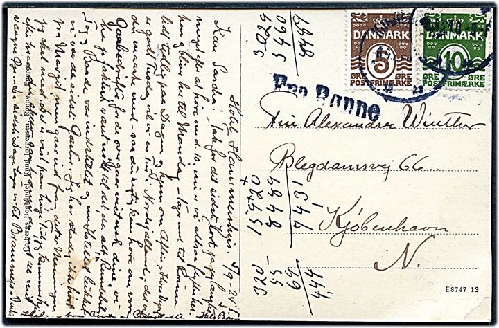 5 øre og 10 øre Bølgelinie på brevkort dateret Hotel Hammershus og annulleret Kjøbenhavn d. 5.9.1924 med sidestempel Fra Rønne til København.