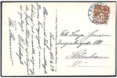 10 øre Bølgelinie på brevkort annulleret bureau Rønne - Allinge T.30 d. 17.6.1932 til København.