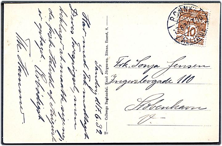 10 øre Bølgelinie på brevkort annulleret bureau Rønne - Allinge T.30 d. 17.6.1932 til København.