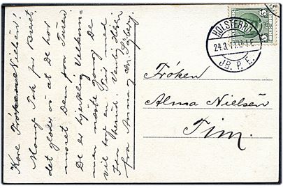 5 øre Fr. VIII på brevkort annulleret med brotype IIa Holstebro JB.P.E. d. 24.3.1911 til Tim.