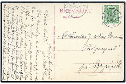 5 øre Chr. X på brevkort annulleret med stjernestempel LEM og sidestemplet Skive JB.P.E. d. 17.5.1915 til Bryrup.