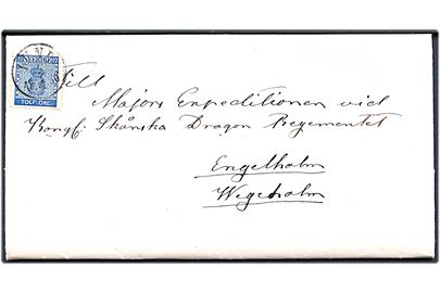 12 öre Våben på brev fra Lund d. 2.4.1866 til Kungl. Skånska Dragon Regiment i Engelholm.