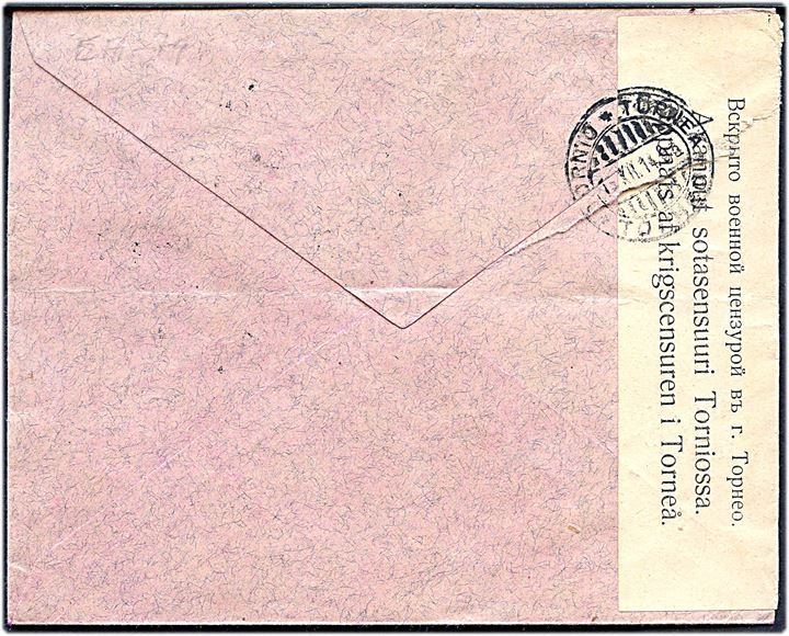 Russisk 20 kop. Våben single på anbefalet brev fra Harlu i Finland d. 11.12.1914 til Högsjö, Sverige. Åbnet af russisk censur i Torneå.