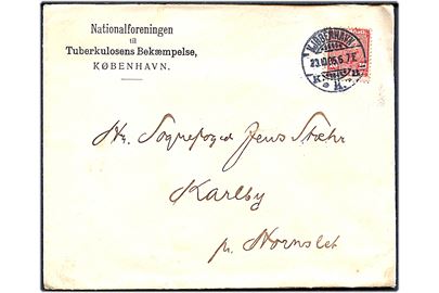 10 øre Chr. X på fortrykt kuvert fra Nationalforeningen til Tuberkulosens Bekæmpelse i Kjøbenhavn d. 23.10.1905 til Karlby pr. Hornslet.