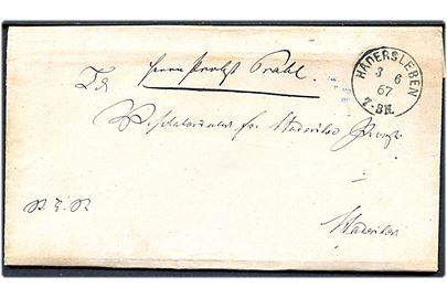 1867. Ufrankeret tjenestebrev med indhold dateret i Aastrup med enringsstempel Hadersleben d. 3.6.1867 til Haderslev.