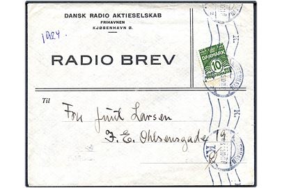 10 øre Bølgelinie på Dansk Radio Aktieselskab Radiobrev sendt lokalt i København d. 6.3.1924. Uden indhold.