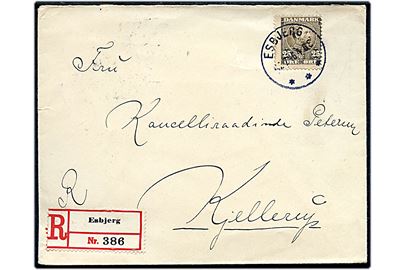 25 øre Chr. IX single på anbefalet brev fra Esbjerg d. 17.7.1916 til Kjellerup. Sen anvendelse. 
