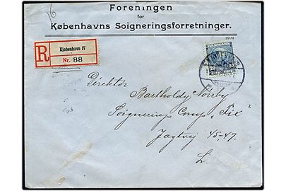 20 øre Chr. IX single på anbefalet lokalbrev i Kjøbenhavn d. 15.11.1906