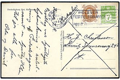 7 øre Bølgelinie og 10 øre Chr. X 60 år på 17 øre frankeret lokalt søndagsbrevkort i København d. 26.11.1931.