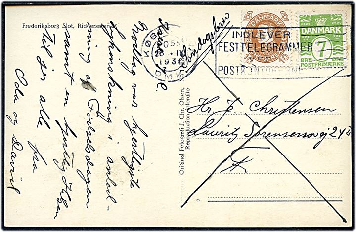 7 øre Bølgelinie og 10 øre Chr. X 60 år på 17 øre frankeret lokalt søndagsbrevkort i København d. 26.11.1931.