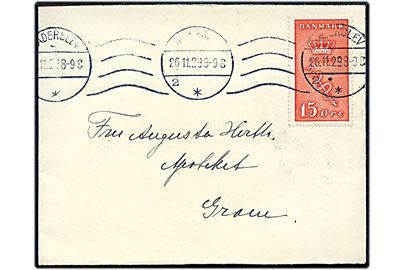 15+5 øre Kræftmærke på brev fra Haderslev d. 26.11.1929 til Gram.