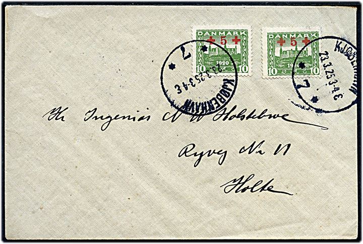 10+5 øre Røde Kors provisorium (2) på brev fra Kjøbenhavn *7* d. 23.3.1925 til Holte. Del af afs.-adresse bortklippet.