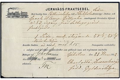 Jernvägs-Fraktsedel for gods fra Cathrineholm d. 21.11.1882 til Stockholm.