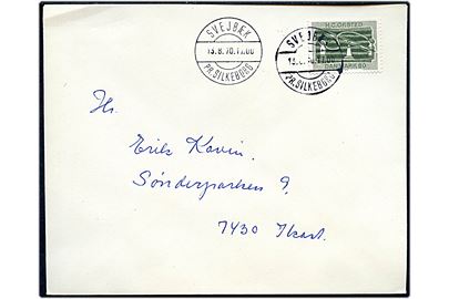 80 øre H. C. Ørsted på filatelistisk kuvert annulleret med sjældent pr.-stempel Svejbæk pr. Silkeborg d. 13.8.1970 til Ikast. Stemplet kendes kun som filatelistisk aftryk.