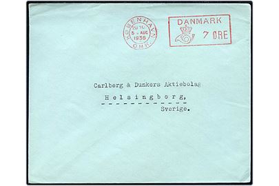 7 øre posthusfranko - med skævt 7-tal - på tryksag fra København d. 5.8.1936 til Helsingborg, Sverige.