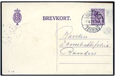 15 øre Chr. X helsagsbrevkort (fabr. 77-H) fra Vang pr. Tørring annulleret med bureaustempel Horsens - Tørring T.7 d. 7.5.1925 til Randers.