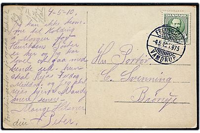 5 øre Fr. VIII på brevkort annulleret med bureaustempel Fredericia - Vamdrup T.975 d. 4.5.1910 til Brørup.