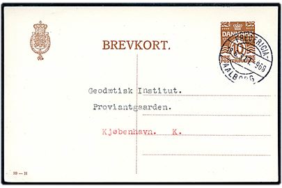 10 øre helsagsbrevkort (fabr. 99-H) fra Hadsten annulleret med bureaustempel Fredericia - Aalborg T.968 d. 18.6.1931 til København.