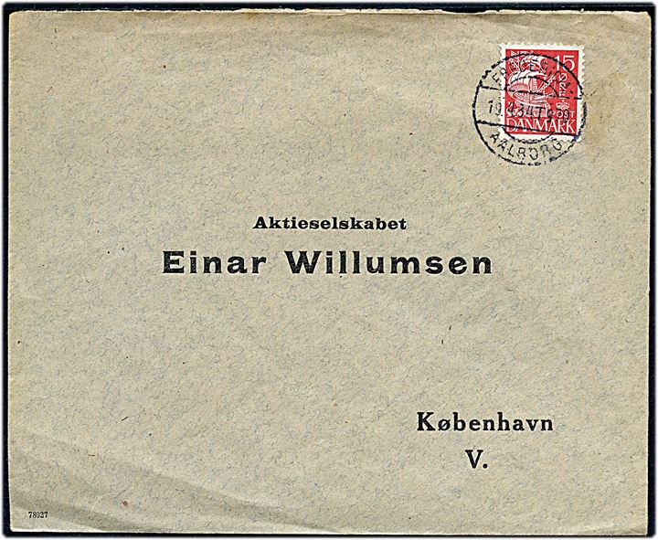 15 øre Karavel på brev annulleret med bureaustempel Fredericia - Aalborg T.970 d. 19.4.1934 til København.